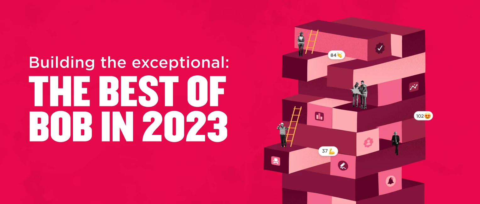 building exceptional achievements in 2023 with colorful blocks and figures on a vibrant background, visual representation of success metrics and teamwork
